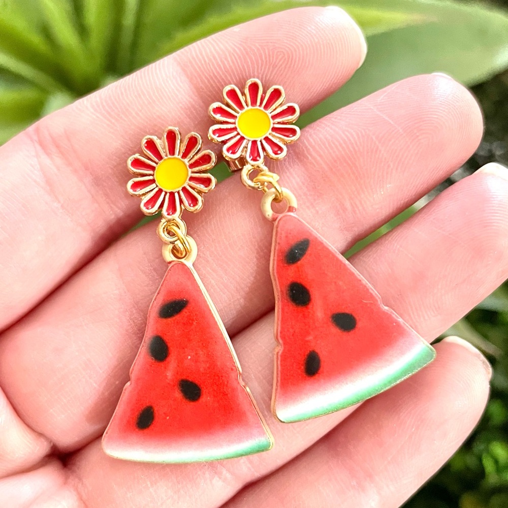 Floral Watermelon Dangle Earrings